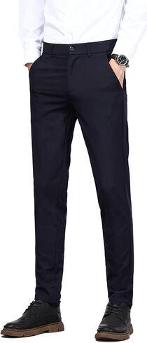 Plaid&Plain Men's 4-Way Flex Stretch Slim Fit Dress Pants in Kuwait