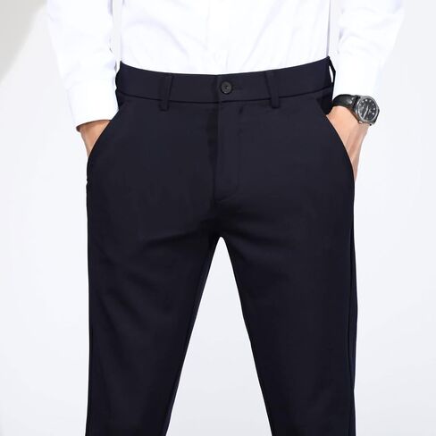 Plaid&Plain Men's 4-Way Flex Stretch Slim Fit Dress Pants in Kuwait