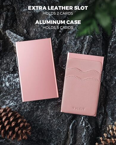 حامل بطاقة الائتمان VULKIT محفظة رفيعة منبثقة مع فتحات جلدية وحجب RFID للرجال والنساء تحمل 7 بطاقات وملاحظات باللون الوردي in Kuwait