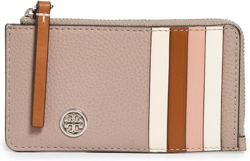 حافظة بطاقات بسحاب علوي مرصوف بالحصى من Tory Burch للسيدات، مالك الحزين الرمادي، أسمر ضارب للصفرة، مقاس واحد in Saudi Arabia