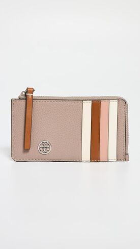 حافظة بطاقات بسحاب علوي مرصوف بالحصى من Tory Burch للسيدات، مالك الحزين الرمادي، أسمر ضارب للصفرة، مقاس واحد in Saudi Arabia