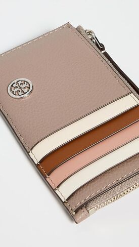 حافظة بطاقات بسحاب علوي مرصوف بالحصى من Tory Burch للسيدات، مالك الحزين الرمادي، أسمر ضارب للصفرة، مقاس واحد in Saudi Arabia