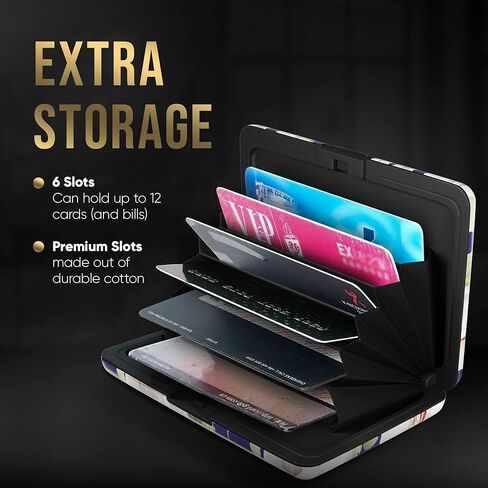 حامل بطاقات الائتمان من الألومنيوم من TopMost لمنع RFID للرجال والنساء - فتحات لـ 12 بطاقة وفواتير (نسيج رخامي) in Kuwait