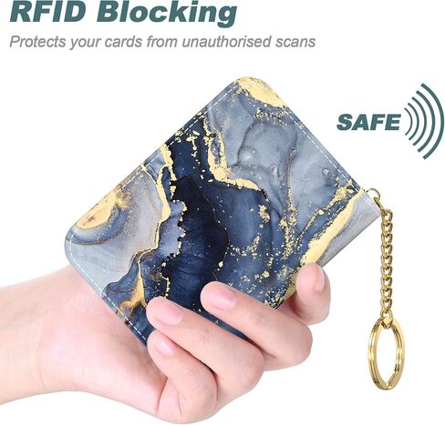 حامل بطاقات الائتمان Nipichsha، محفظة صغيرة لبطاقات RFID للنساء، محفظة جلدية رفيعة لحمل البطاقات، منظم محفظة بطاقات الائتمان، حافظة بطاقات عمل للجيب مع سحاب وسلسلة مفاتيح (فن تجريدي بسيط) in Kuwait