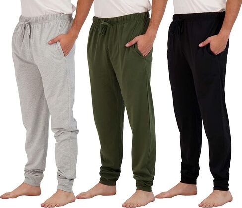 مجموعة من 3 قطع من Real Essentials: بيجامة قطن جيرسي ناعمة للرجال للنوم برباط وجيوب (متوفرة بمقاسات كبيرة وطويلة) in Kuwait