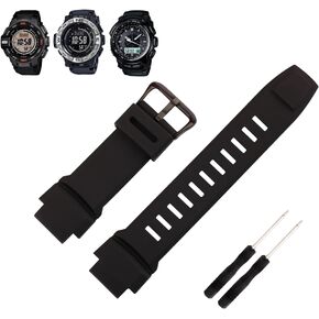 MMBAY مطاط 18 ملم من السيليكون لساعة اليد بديلة مناسبة لـ Casio Proterk PRG-270 PRG-250 PRG-500 PRW-2500 PRW-3500 PRW-5100 Pro terk Strap Wirstband مع مشبك من الفولاذ المقاوم للصدأ أسود/فضي للرجال والنساء in Kuwait