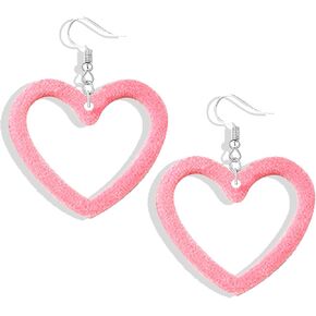 Pink Heart Earrings for Girls Big Heart Hoop Dangle Earrings Pink Earrings Valentine's Day Gifts for Women