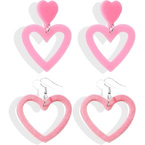 Pink Heart Earrings for Girls Big Heart Hoop Dangle Earrings Pink Earrings Valentine's Day Gifts for Women in Kuwait