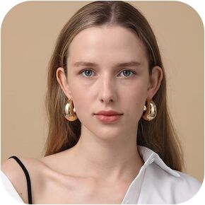 Earring Dupes Extra Large Big Chunky Gold Hoop Earrings for Women Girls, Tear Drop Lightweight Gold Plated Earrings Fashion Jewelry