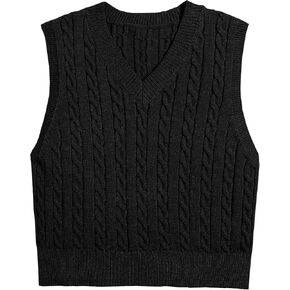 Locachy Women's Vintage Loose V Neck Sleeveless Cable Knit Preppy Style Pullover Sweater Vest in Saudi Arabia