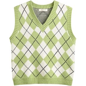 Hyipels Women's Sweater Vest,Y2K Sleeveless Pattern Preppy Style Knitted Crop Tank Top for Girl