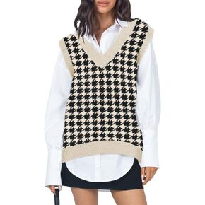 Viottiset Women's Oversized V Neck Fuzzy Sweater Vest Tunic Sleeveless Knit Pullover Top