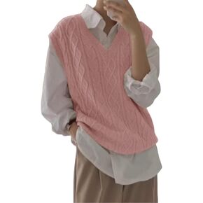 Women's V Neck Sweater Vest Oversized Sleeveless Loose Knit Tops Cable Sleeveless Sweater