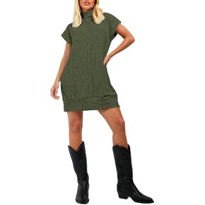 Viottiset Women's Turtleneck Oversized Sweater Dress Sleeveless Ribbed Tunic Sweater Vest Dresses