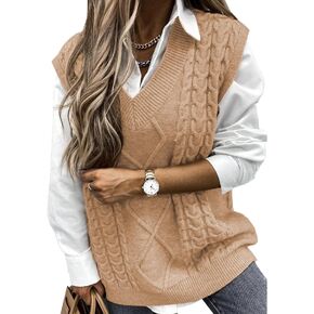 NALANISA Women V Neck Sleeveless Oversized Sweater Vest Casual Loose Cable Knit Sweaters Tank Pullover Fall Winter Outfits