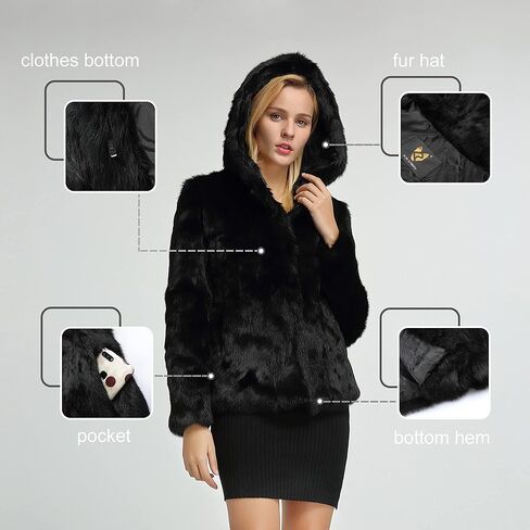 Fur Story Women's Genuine Rabbit Fur Coat Fuzzy Warm Fur Jacket Winter Outware in Kuwait