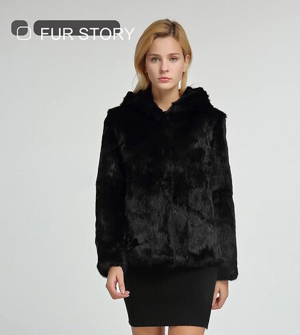 Fur Story Women's Genuine Rabbit Fur Coat Fuzzy Warm Fur Jacket Winter Outware in Kuwait