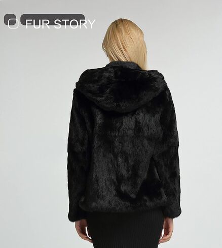 Fur Story Women's Genuine Rabbit Fur Coat Fuzzy Warm Fur Jacket Winter Outware in Kuwait