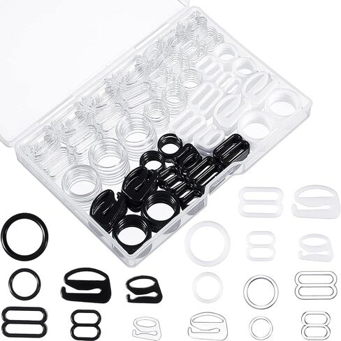 WILLBOND 240 Pcs Swimsuit Bra Hooks Bra Strap Hooks Bra Strap Slide Replacement Bra Strap Slider Bra Strap Rings for Swimsuit Tops and Lingerie, 3 Styles, 2 Sizes (Black, White, Gold, Silver) in Saudi Arabia