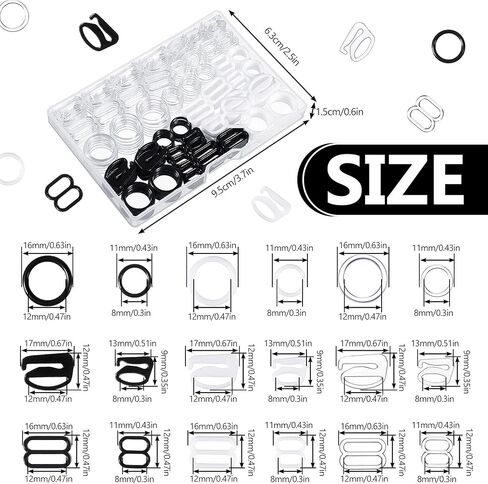 WILLBOND 240 Pcs Swimsuit Bra Hooks Bra Strap Hooks Bra Strap Slide Replacement Bra Strap Slider Bra Strap Rings for Swimsuit Tops and Lingerie, 3 Styles, 2 Sizes (Black, White, Gold, Silver) in Saudi Arabia