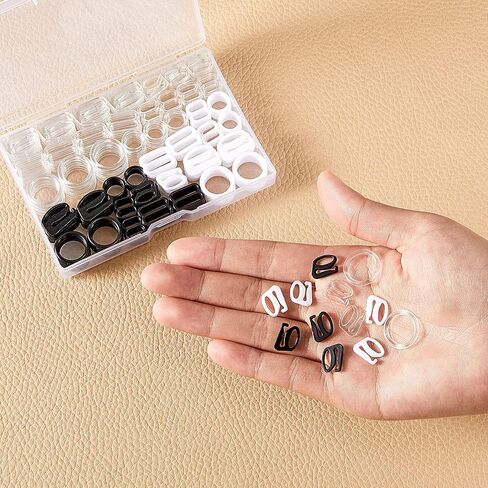 WILLBOND 240 Pcs Swimsuit Bra Hooks Bra Strap Hooks Bra Strap Slide Replacement Bra Strap Slider Bra Strap Rings for Swimsuit Tops and Lingerie, 3 Styles, 2 Sizes (Black, White, Gold, Silver) in Saudi Arabia