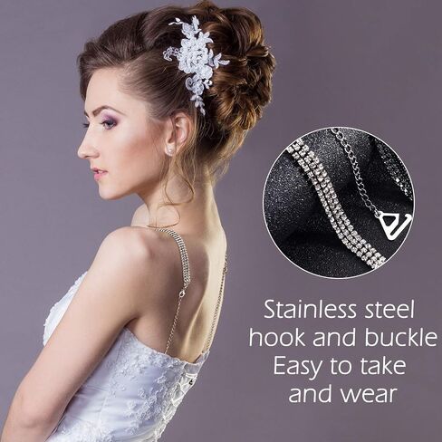 2 Pairs Rhinestone Bra Strap Adjustable Rhinestone Bra Invisible Shoulder Strap Anti-Skid Bra Belt for Bra Tops in Saudi Arabia