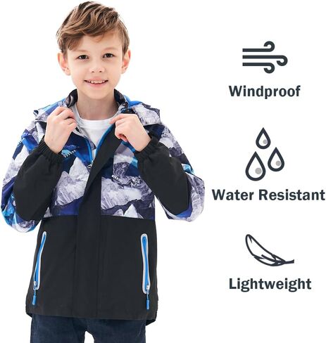 Waterproof Rain Jacket for Girls and Boys - Windproof, Detachable Hood Kids Raincoa in Saudi Arabia