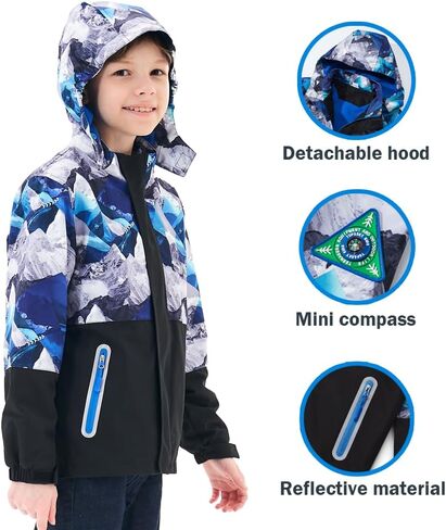 Waterproof Rain Jacket for Girls and Boys - Windproof, Detachable Hood Kids Raincoa in Saudi Arabia