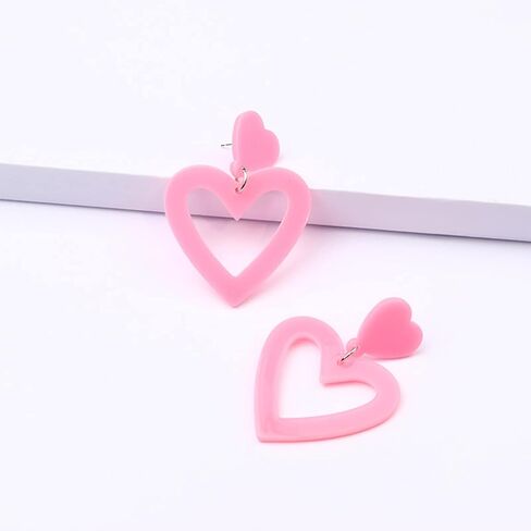 Pink Heart Earrings for Girls Big Heart Hoop Dangle Earrings Pink Earrings Valentine's Day Gifts for Women in Kuwait