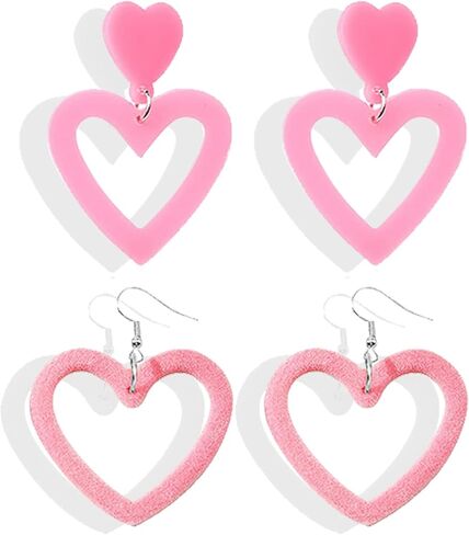 Pink Heart Earrings for Girls Big Heart Hoop Dangle Earrings Pink Earrings Valentine's Day Gifts for Women in Kuwait