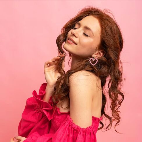 Pink Heart Earrings for Girls Big Heart Hoop Dangle Earrings Pink Earrings Valentine's Day Gifts for Women in Kuwait