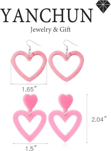Pink Heart Earrings for Girls Big Heart Hoop Dangle Earrings Pink Earrings Valentine's Day Gifts for Women in Kuwait