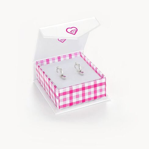 925 Sterling Silver Petite Simulated Birthstone Heart Charm Hoop Earrings For Girls 12mm - Cubic Zirconia Earrings For Girls - Beautiful Simulated Birthstone Earrings for Young Girls in Kuwait
