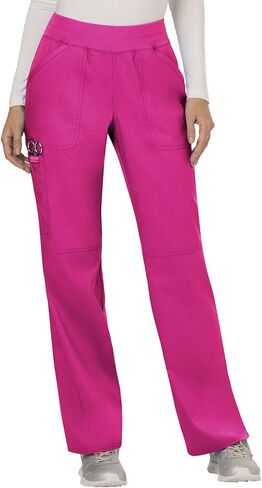مجموعة ملابس العمل النسائية من Cherokee Revolution WW610 Mock Wrap Top & WW110 منتصف الارتفاع مستقيم الساق سحب على بانت، وردي كهربائي - S Top / S Pant in Saudi Arabia