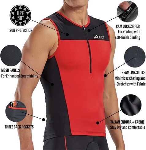 Zoot Men's Core Tri Tank - قميص Triathlon بدون أكمام للرجال مع 3 جيوب خلفية، ولوحات شبكية، وسحاب قفل كام in Kuwait