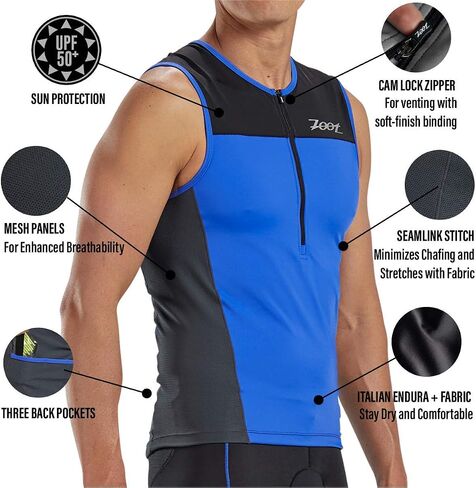 Zoot Men's Core Tri Tank - قميص Triathlon بدون أكمام للرجال مع 3 جيوب خلفية، ولوحات شبكية، وسحاب قفل كام in Kuwait