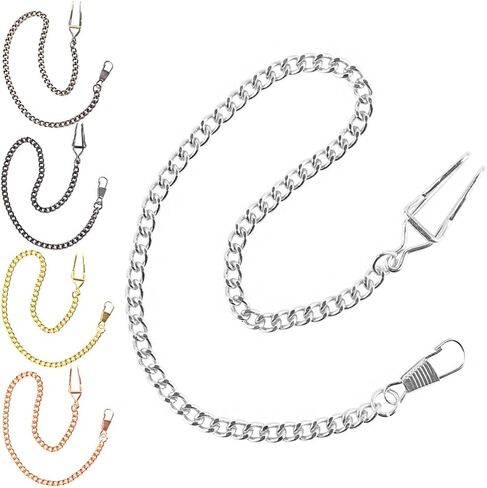 Gold/Silver Pocket Watch14 Inch Chain with Twisted Thick & T Bar & Lobster Clasps Watch Chain Link Vest for Your Pocket Watch in Saudi Arabia