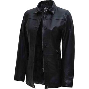Blingsoul Leather Car Coats for Womens - Black/Brown Real Leather Jacket Women