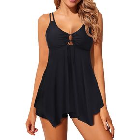 Aqua Eve Womens Two Piece Tankini Bathing Suit Tummy Control Swimsuit Flowy Swimwear Top with Shorts