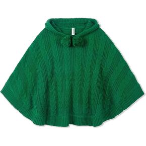 BOBOYOYO Cape for Girls Hooded Cable Knit Poncho Sweaters Kids Shawl Sweater Toddler Holiday Pullover for 3-12 Years Child