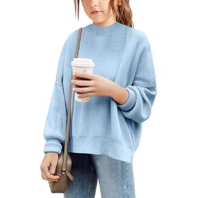 Batermoon Girls' Pullover Sweaters Long Sleeve Drop Shoulder Side Split Knit Tunic Tops 7-14 Years