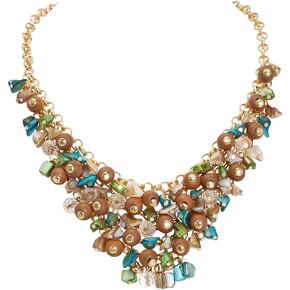 Bocar Statement Wood Crystal Cluster Beaded Necklace Multi Row Pendant Collar Chain Women Jewelry