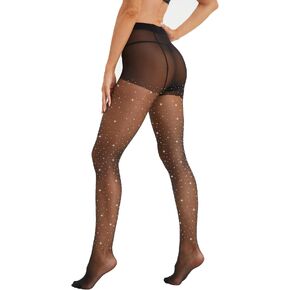 CharnmRose Sparkly Pantyhose 12D Rhinestone Sheer Tights for Women Black Tights
