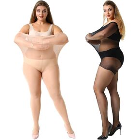 MANZI Women's 2 Pairs Plus Size Control Top Tights Ultra-Soft Panty Hose
