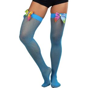 ToBeInStyle Women’s Fine Fishnet Fashion Thigh High w/Satin Bow Stockings