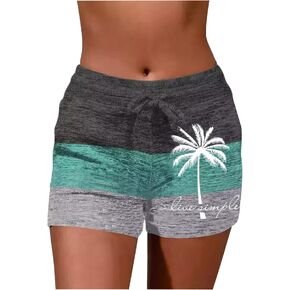 GREFLYING Summer Beach Shorts for Women Day Drink Beach Shorts Elastic Waist Drawstring Pockets Shorts Running Shorts