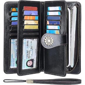Lavemi Womens Large Capacity Genuine Leather RFID Blocking Wallets Wristlet Clutch Card Holder in Kuwait