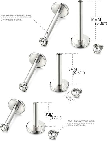 ORAZIO 18G 6-10MM Stainless Steel Lip Rings Nose Studs Piercing Internally Threaded in Saudi Arabia
