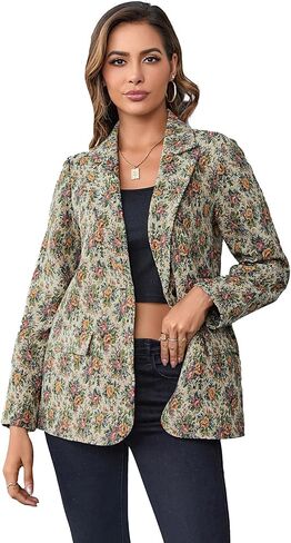 WDIRARA Women's Floral Print Lapel Neck Single Button Lightweight Jacket Blazer with Pocket in Kuwait