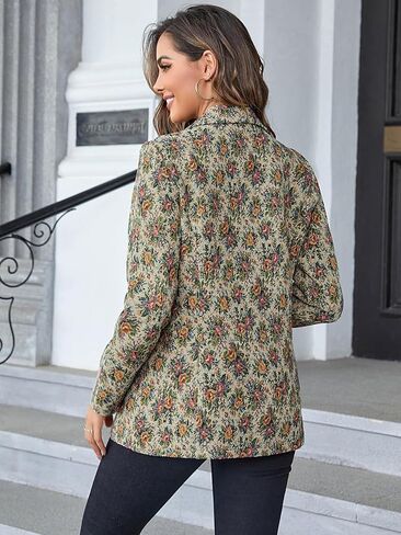 WDIRARA Women's Floral Print Lapel Neck Single Button Lightweight Jacket Blazer with Pocket in Kuwait